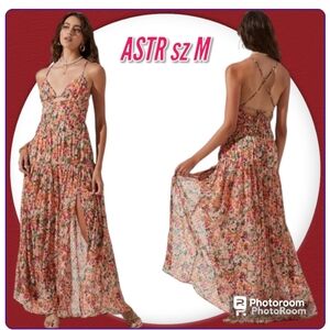 Astr | Dresses | Astr The Label Tropics Plunge Neck Pleated Open Back Maxi  Dress | Poshmark